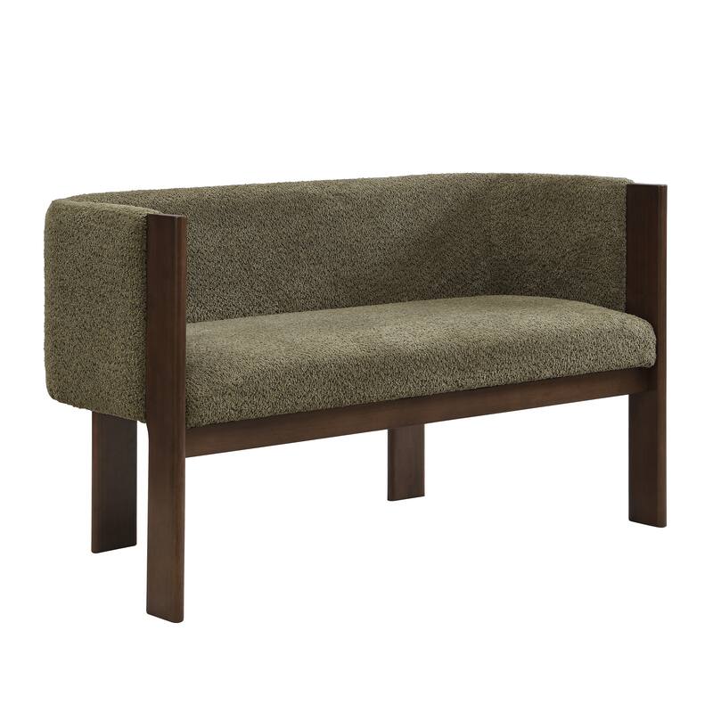 Simple Loveseat Green Walnut Sofa Couch with Track Armrests, 2-Seater Settee Sofa Couch with Wood Legs - Green Walnut