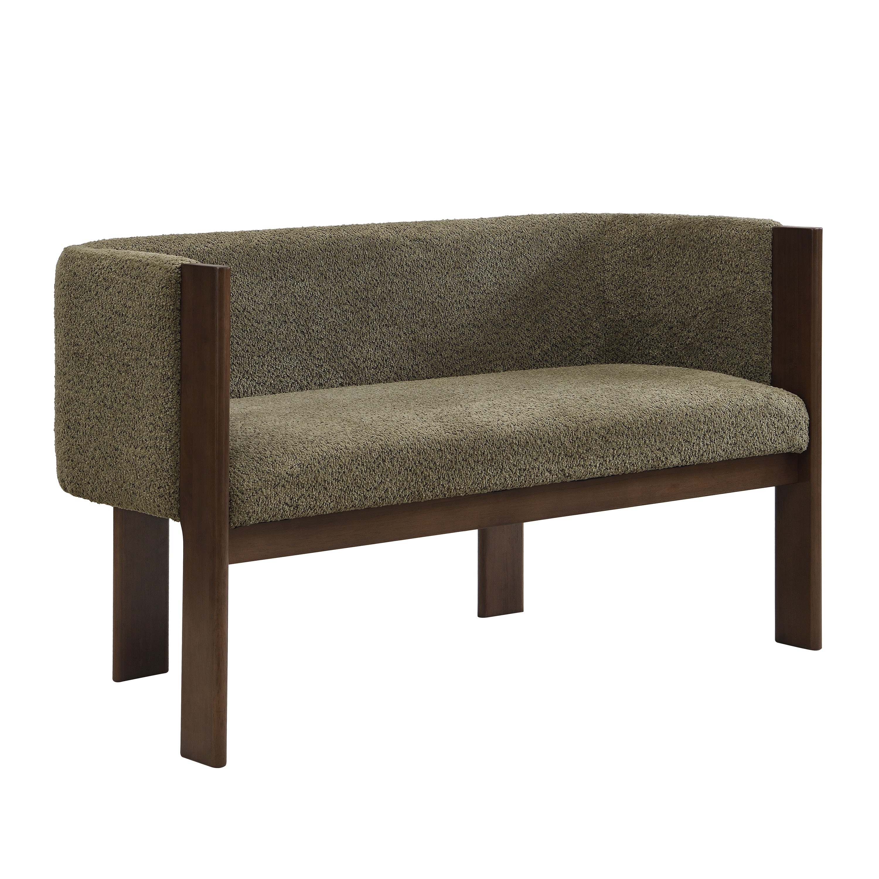 Simple Loveseat Green Walnut Sofa Couch with Track Armrests, 2-Seater Settee Sofa Couch with Wood Legs
