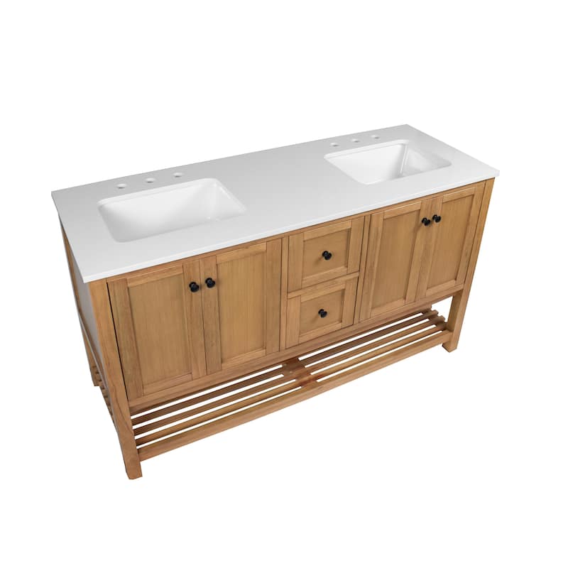 KitchenBathCollection Lakeshore 60" Double Bathroom Vanity with Engineered White Top