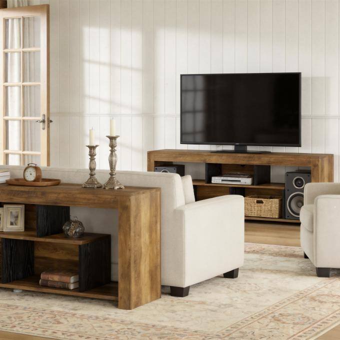 63" Console Table with Storage Shelf, Rustic Wooden Entryway Table