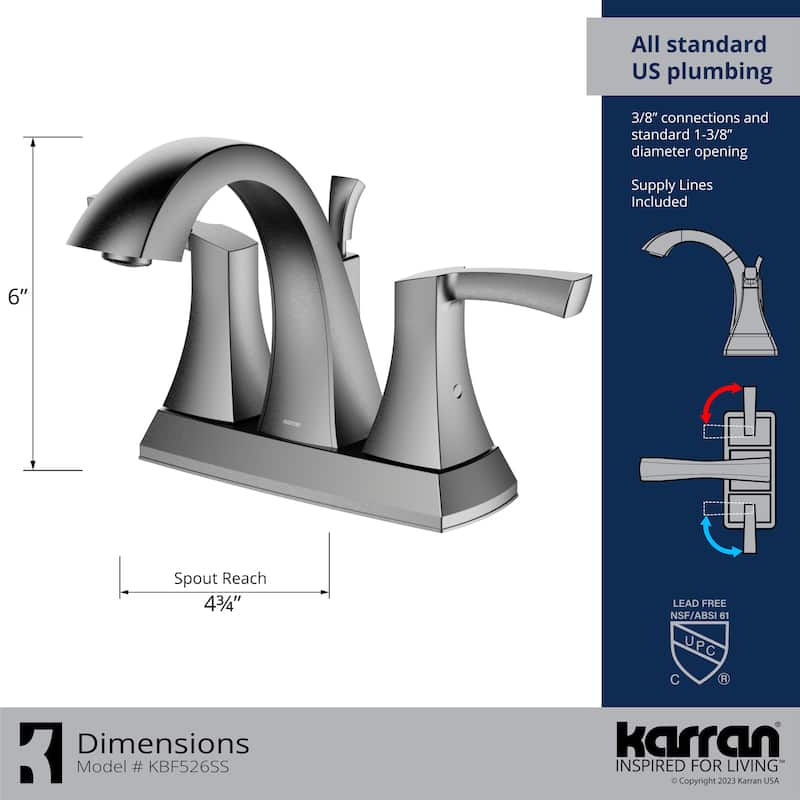 Karran Randburg KBF526 2-Handle Two Hole Centerset Faucet Bathroom Faucet with Matching Pop-up Drain
