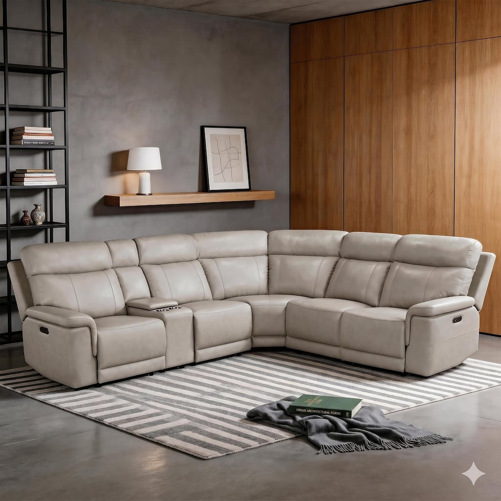 Vireo 120.5" Leather 6-Piece Modular Power Reclining Sectional Sofa