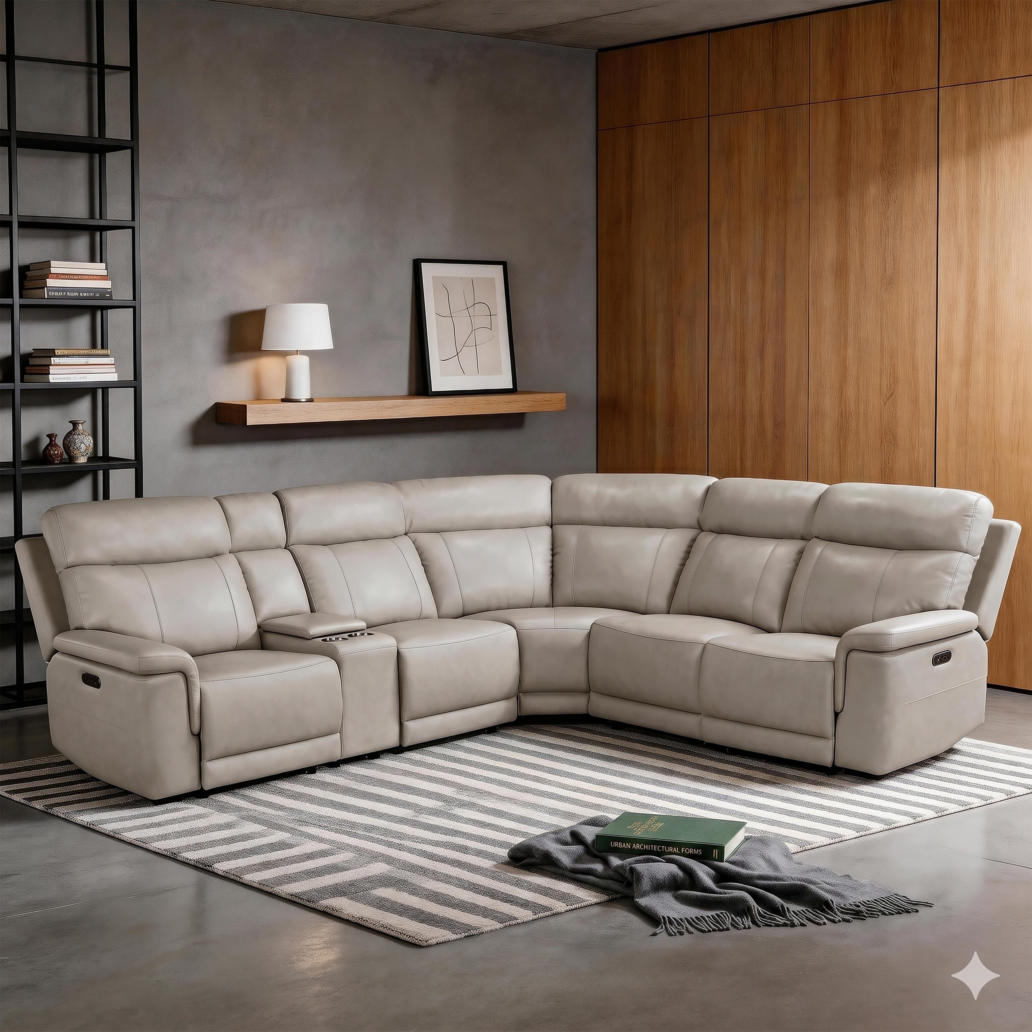 Vireo 120.5" Leather 6-Piece Modular Power Reclining Sectional Sofa