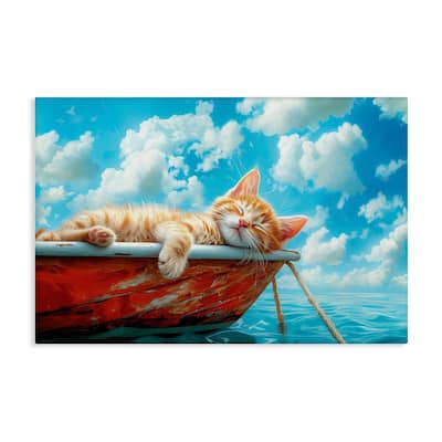 Stupell Sleeping Cat on Boat Canvas Wall Art Design By Parable Visions