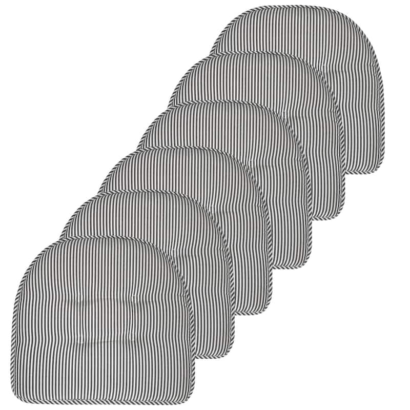 Sweet Home Collection Pinstripe U-Shaped Memory Foam Chair Cushions 17" x 16" - Set of 6 - Charcoal