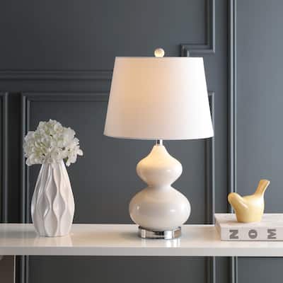 SAFAVIEH Lighting 24-inch Eva Double Gourd Glass Pearl White Table Lamp (Set of 2) - 14"x14"x24"