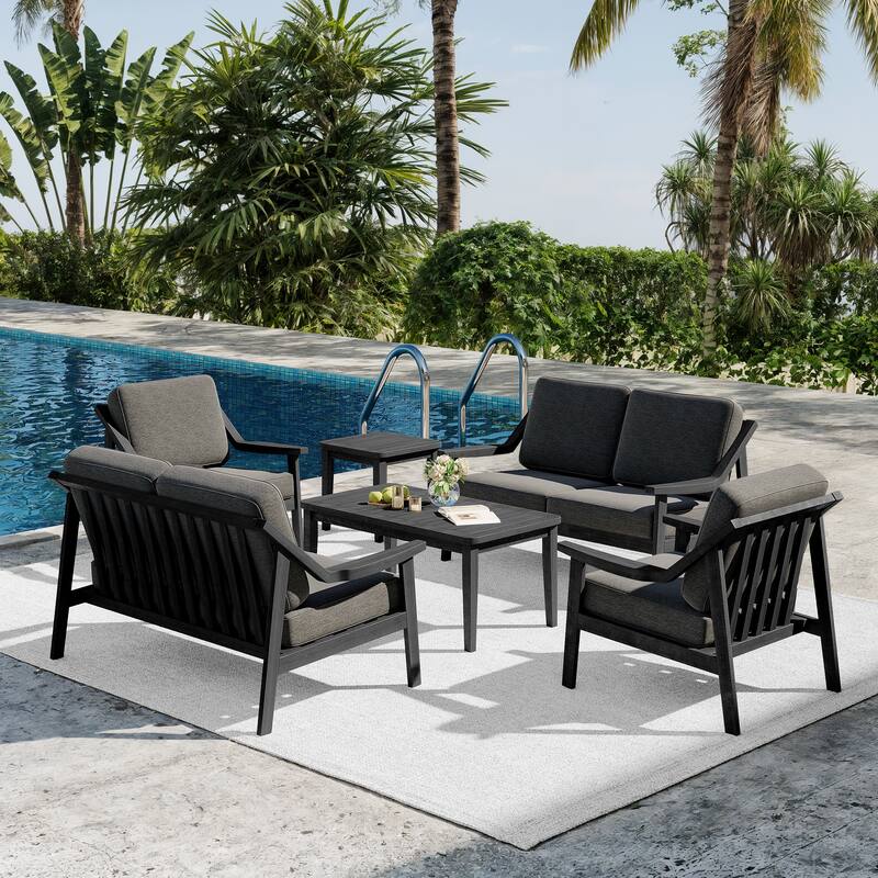 6-piece Adirondack Teak Patio Armchairs Loveseat Seating Conversation Set