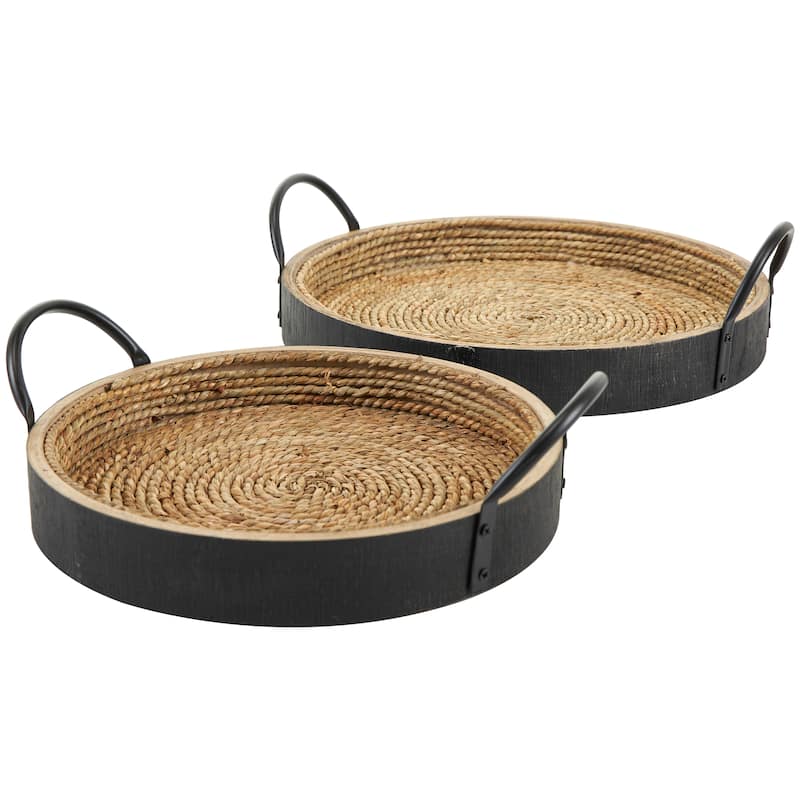 Black Wooden Living Room Decor Tray (Set of 2) - 15", 12"W