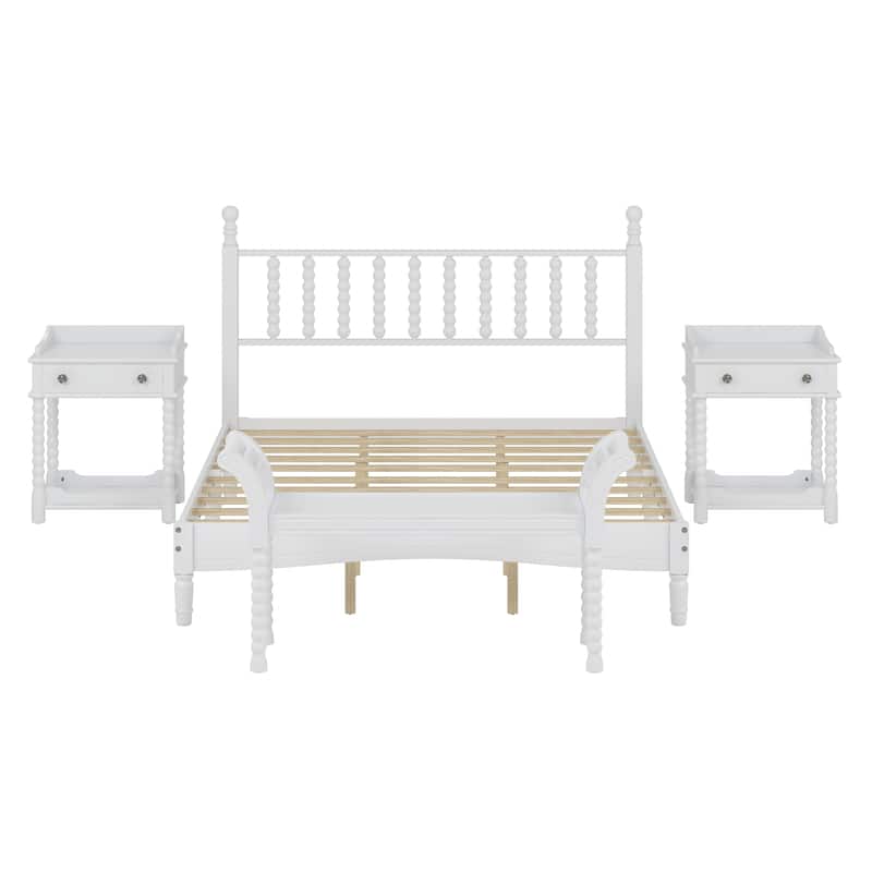 Retro Style Wooden Platform Bed Set
