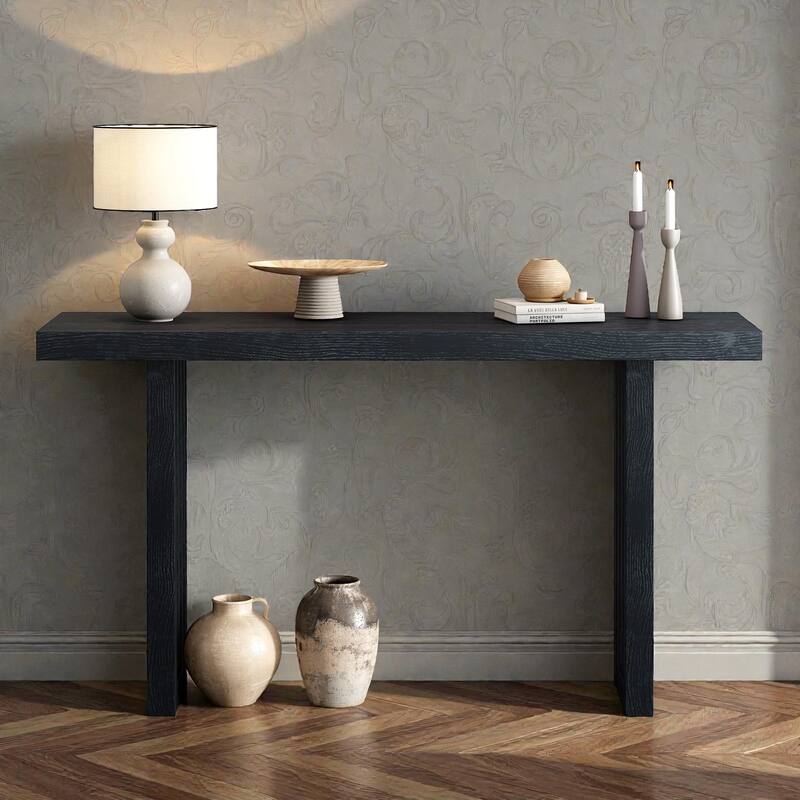 Oak Veneer Console Table with Unique Side Design, Modern Entryway Table for Hallway Living Room