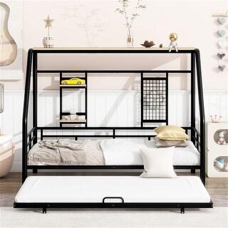 Twin Size Metal House Bed with Trundle