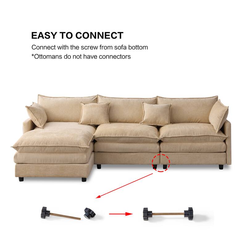 105" L-Shaped Modular Sectional Sofa with Ottoman, Soft Chenille Upholstery, 3-Seater Couch