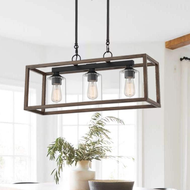 Allegray 3-light Modern Farmhouse Rectangle Chandelier Kitchen Island Pendant with UL Certified