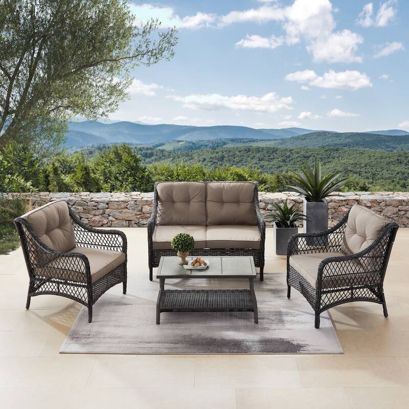 Corvus Vasconia Outdoor 4-piece Brown Wicker Sofa Set