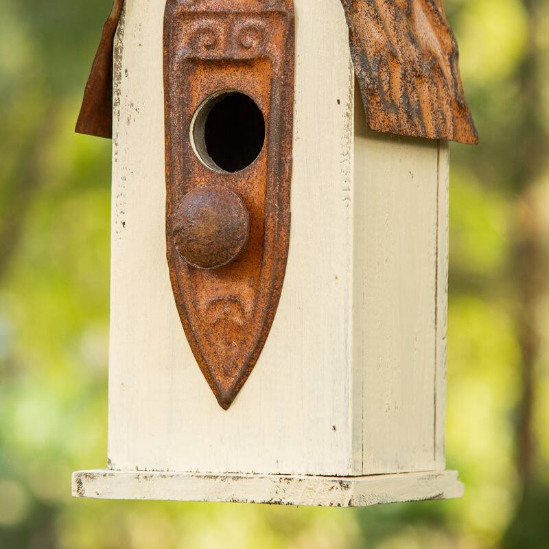 Glitzhome 13"H Retro Wooden Distressed Garden Birdhouse - 4.5"L x 4.25"W x 13.25"H