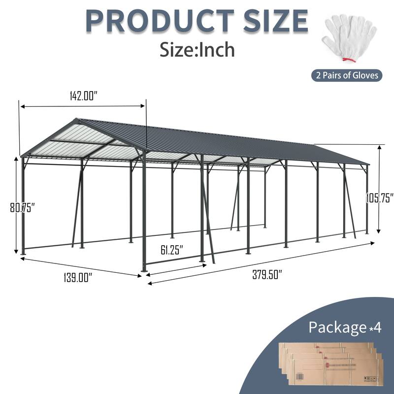 Industrial-Grade Galvanized Steel Carport‌ – Heavy-Duty Structure with 4 Angled Square Tube Supports & Corrosion-Resistant Roof