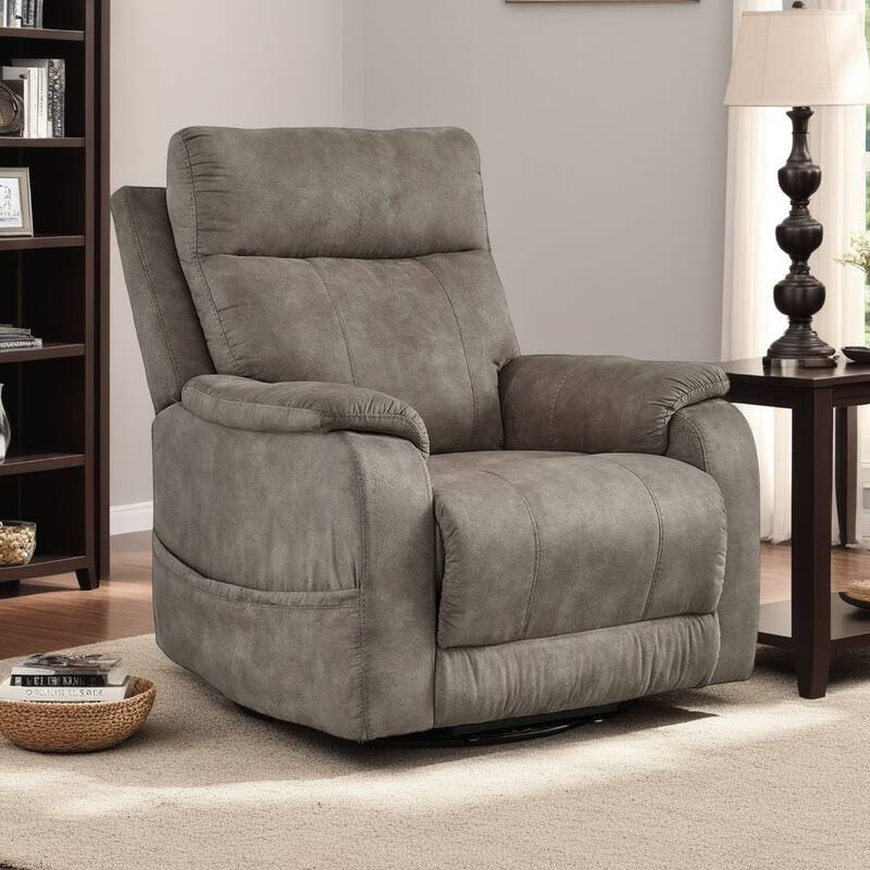Mead Power Recliner Chair, Heat and Massage, 35 Inch Gray Faux Leather