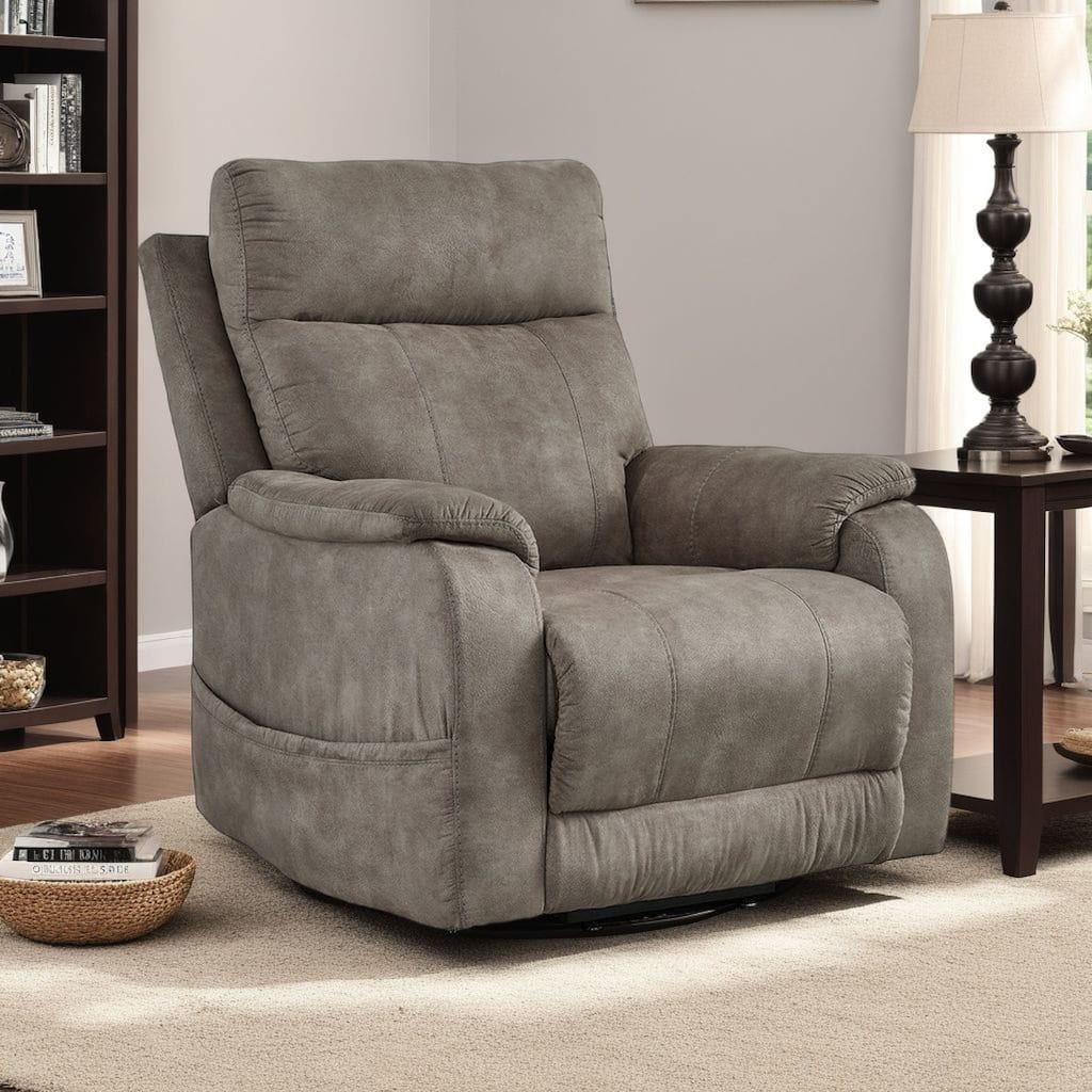 Mead Power Recliner Chair, Heat and Massage, 35 Inch Gray Faux Leather