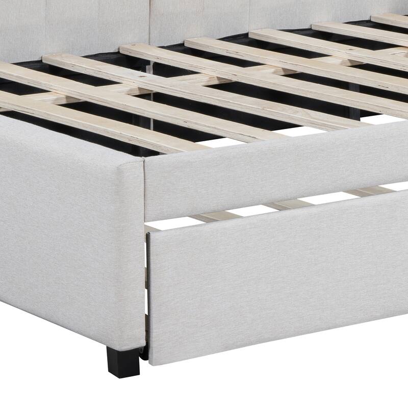 Beige Full Size Upholstered Daybed with Two Storage Drawers