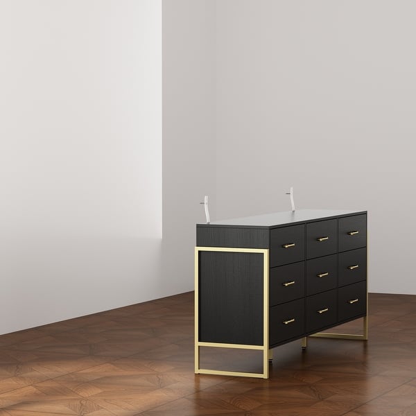 Elegant 9-Drawer Dresser with Gold Accents - Black Stripe Finish Chest - On  Sale - Bed Bath & Beyond - 38924357