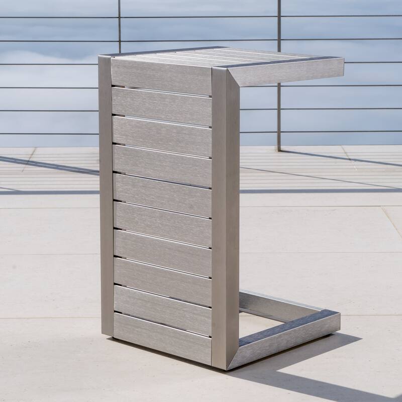 Roomfitters Modern Outdoor Side Table with Slatted Aluminium Frame, Weather-Resistant Accent Table for Patio