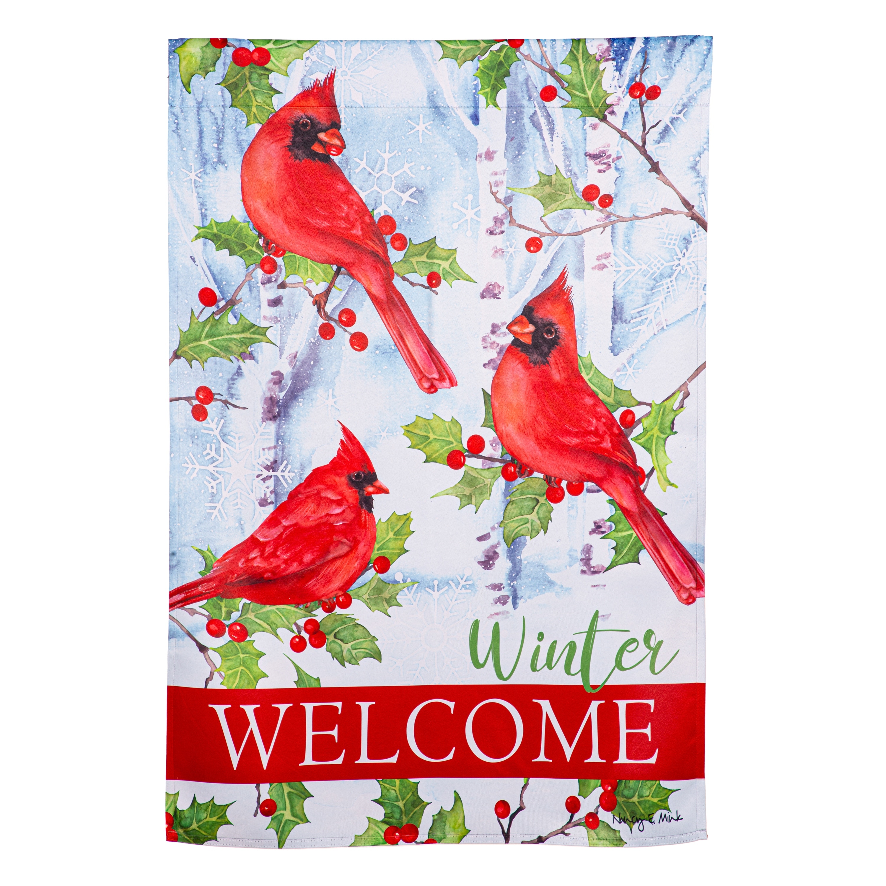 28 in. x 44 in. Winter Visit Suede House Flag