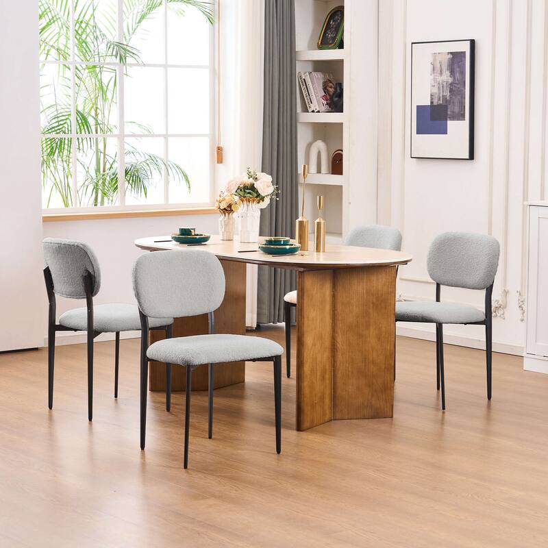 FERPIT Set of 2 Modern Boucle Teddy Fabric Upholstered Dining Chair with Metal Legs - 31.6"H x 18.9"W x 16.92"D