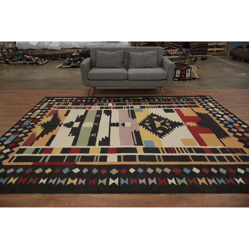 Hand Woven Oriental 100% Wool Carpet Southwestern Tribal Multi-Colored Kilim Area Rug - 10' 4'' X 8' 2''