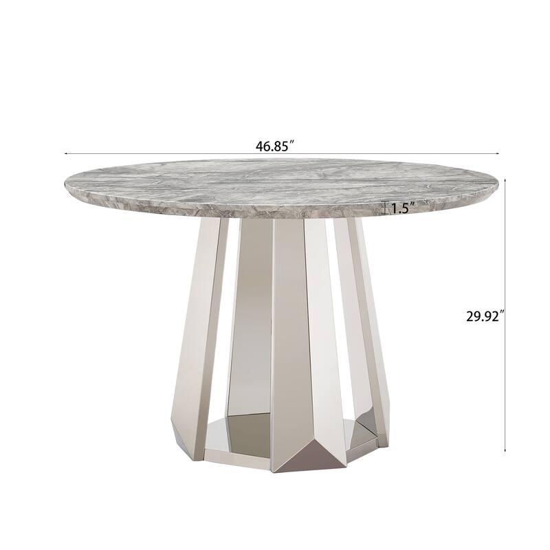 GDFStudio - Lisa Series 47" Round Marble Dining Table and Stainless Steel Base for Dining Room, Kitchen