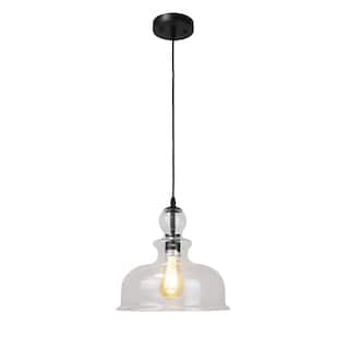 1-light Clear White Glass w/ Matte Black Hanging Pendant