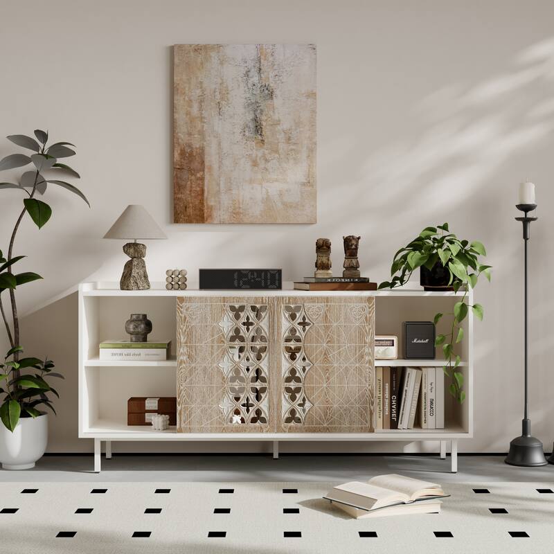 Mid Century Sideboard Storage Rustic Sliding Door Solid Wood Cabinet f for TV Stand,Sideboards,Accent Cabinets