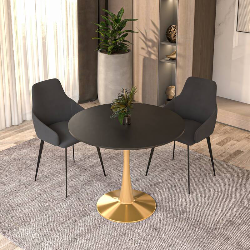 LeisureMod Bristol 35" Round Dining Table for 4 with MDF Tabletop in Gold Steel Base for Kitchen & Dining Room