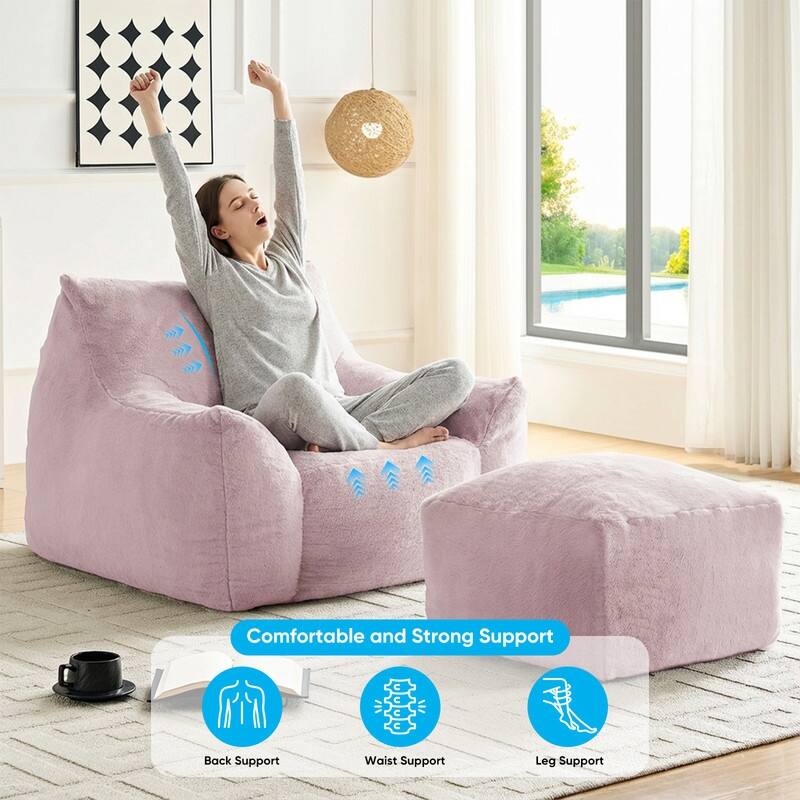 MIxoy Oversized Modern Bean Bag Chair with Ottoman,Lazy Sofa with Armrest