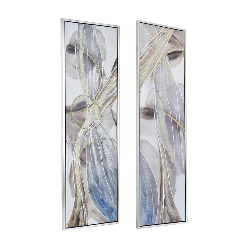 Set of 2, Modern Wall Decor Elongated Abstract Oil Paintings, for Living Room Dining Room Bedroom Office Entryway
