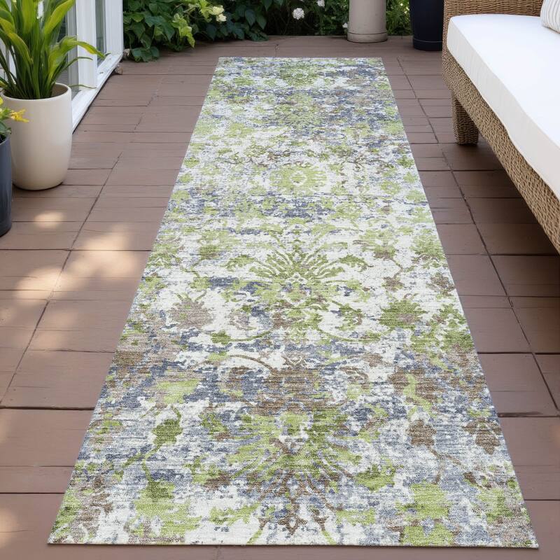 Machine Washable Indoor/Outdoor Vintage Traditional Chantille Rug - Aloe - 2'3" x 7'6"