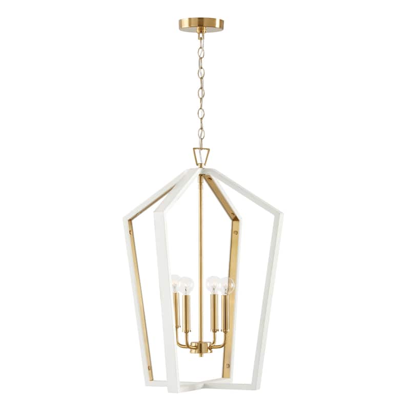 Maren 4-light Pendant w/ Handcrafted Mango Wood - Flat White/ Matte Brass