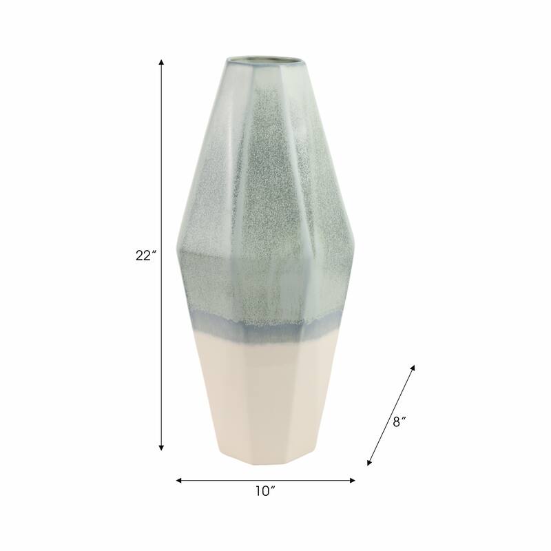 Decorative Vase - Blue Ceramic Triple Tone Faceted