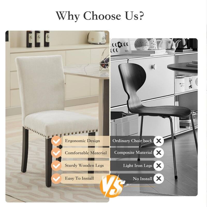 Dining Chairs Set of 2 Upholstered Fabric Kitchen Chairs with Nailhead Trim（Option）