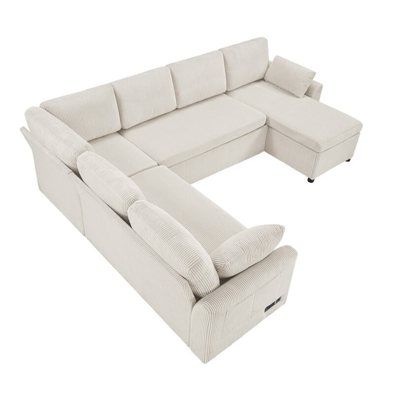 111.2" U-shaped Sofa with Reversible Chaise and Convertible Sofa Bed