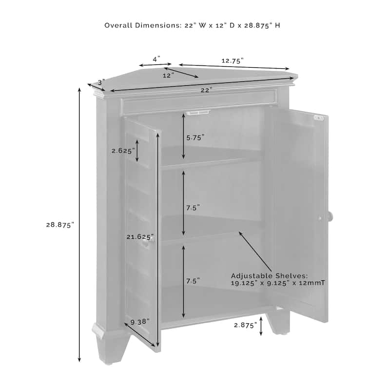 Crosley Lydia Corner Storage Cabinet - 22 "W x	12 "D x 28.88 "H