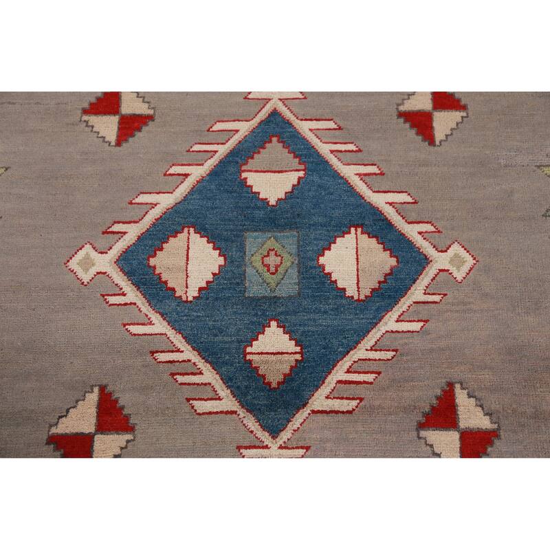 Hand Knotted Oriental 100% Wool Carpet Traditional Geometric Greys & Charcoal Kazak Area Rug - 9' 6'' X 7' 9''