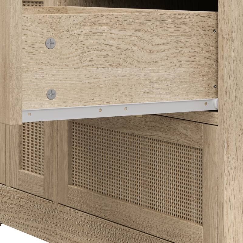 51.2 "Rattan Locker With Drawers, 9 Drawers, Metal Handles For Kitchen, Living Room, Bedroom