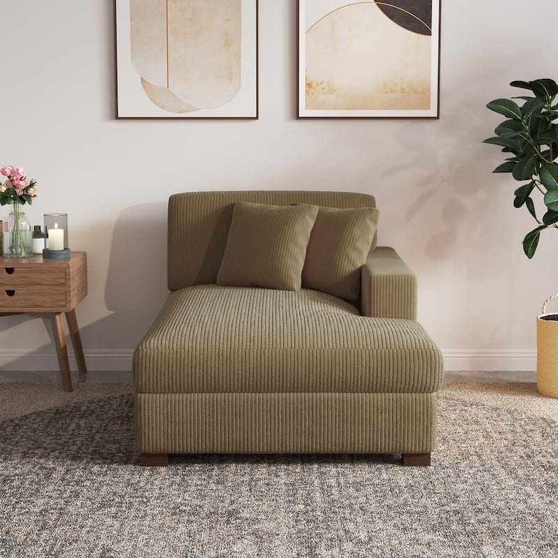 Upholstered Corduroy Chaise Lounge Chair With Pillow, Chaise Lounges For Interior