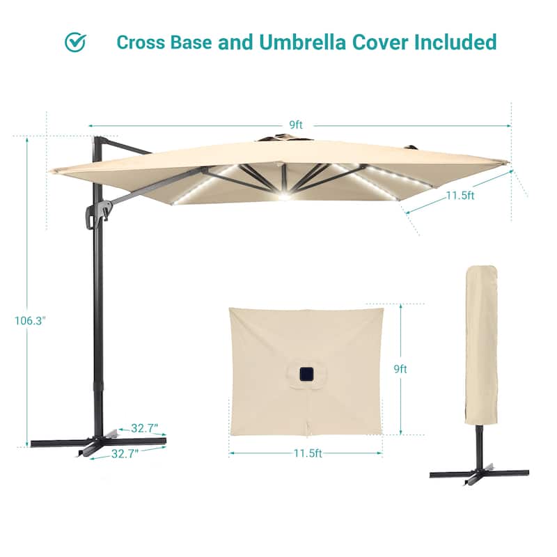 BONOSUKI 11.5x9FT LED Cantilever Patio Umbrella with 360 Rotation