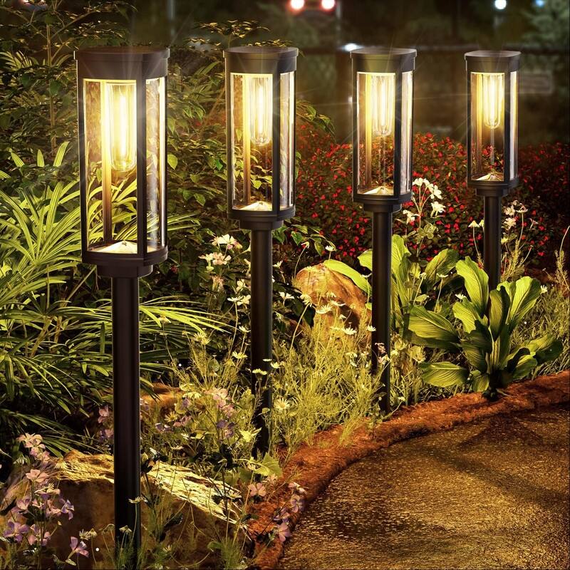 Solar Pathway Lights Outdoor,4/8 Pack Bright Solar Lights Outdoor - Warm White (Cylinder) - 8 Pack