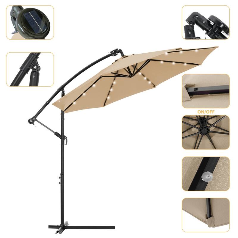 10 FT Solar LED Patio Outdoor Umbrella Hanging Cantilever Umbrella