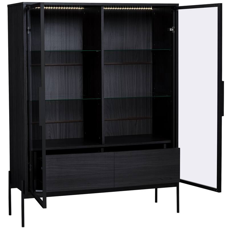 51.2 inch Display Cabinet Bookshelves, Curio Cabinet with Glass Doors & LED Lighting