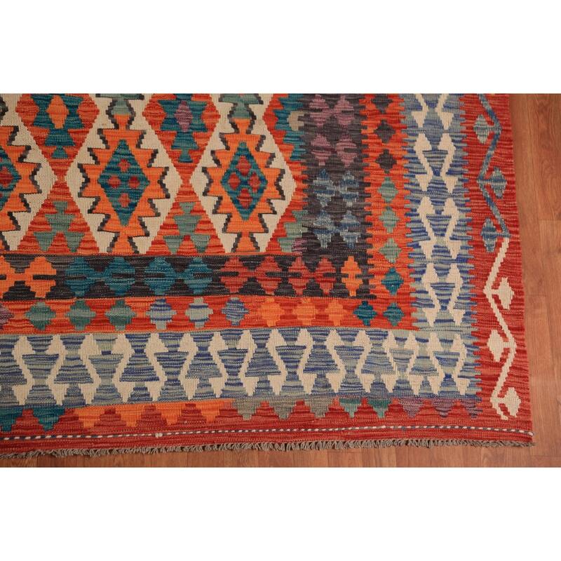 Geometric Kilim Oriental Large Rug Hand-Woven Southwestern Wool Carpet - 10'2"x 16'1"