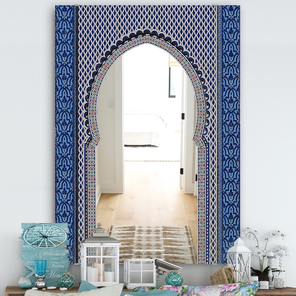 Large Ornate Arch Moroccan Mirror diamonds insert white Henna 80 cm 