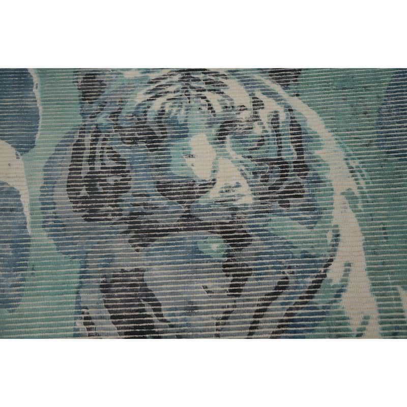 Hand Knotted Oriental Viscose Silk Carpet Modern Animal Pictorial Green Abstract Area Rug - 7' 8'' X 5' 5''
